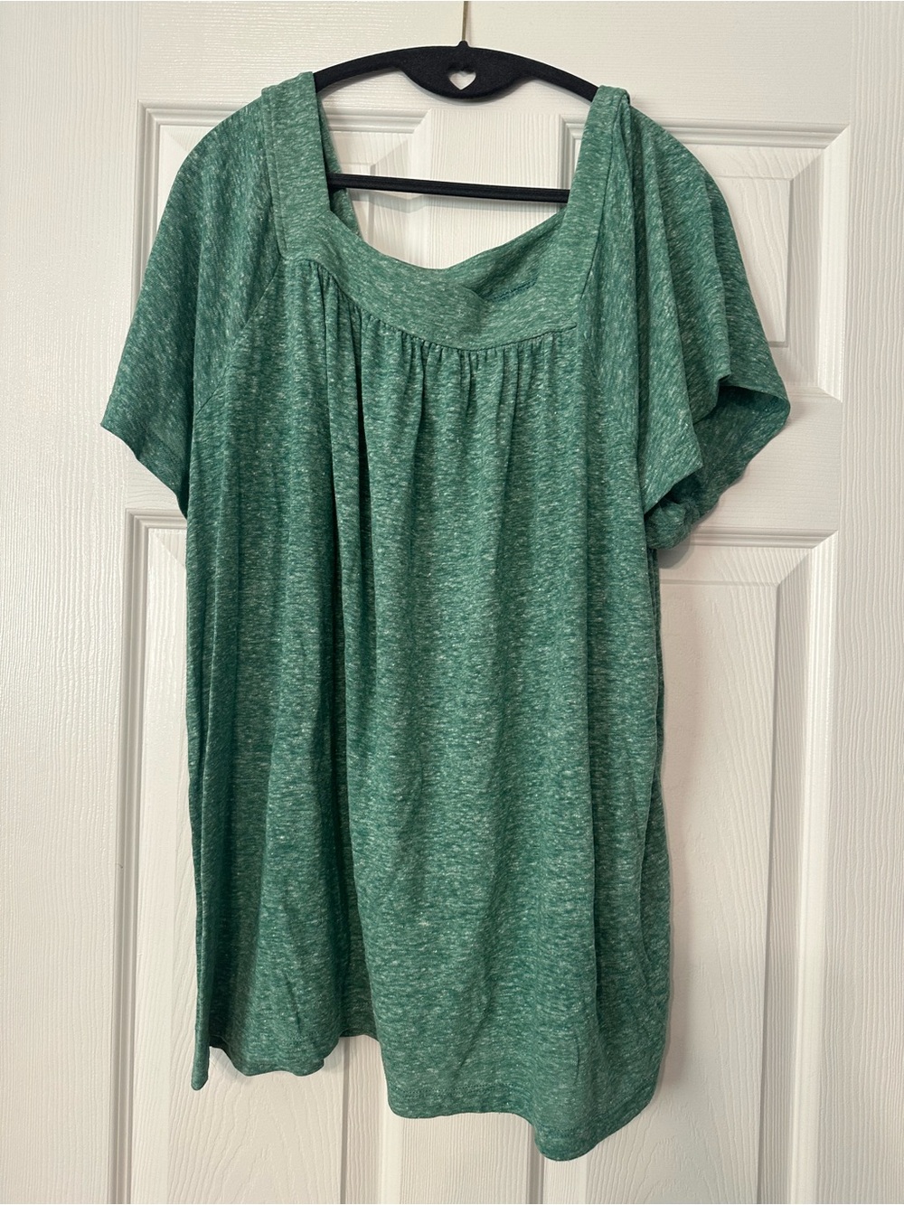 EVRI Heathered Teal Green Short Sleeve Gathered Yoke Tunic